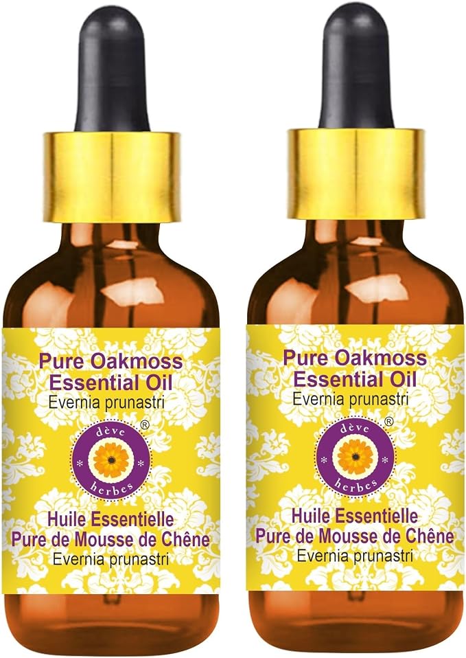 Deve Herbes Pure Oakmoss Essential Oil (Evernia prunastri) with Glass Dropper Steam Distilled (Pack of Two) 100ml X 2 (6.76 oz)
