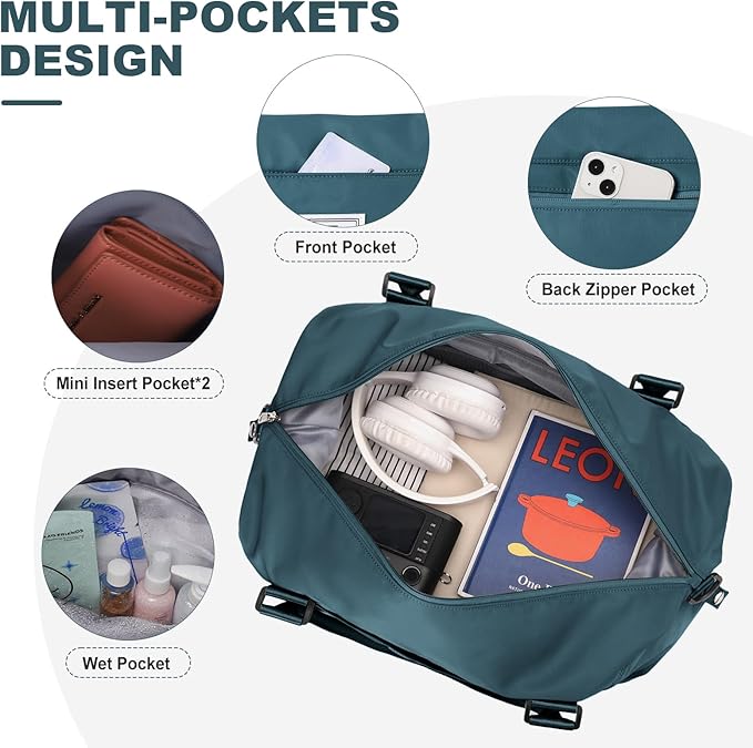 Travel Duffel Bag, Carry On Overnight Weekender Bags for Women | Travel Bag with Wet Pocket & Trolley Sleeve, For Spirit Airlines 18x14x8 Personal Item Bag