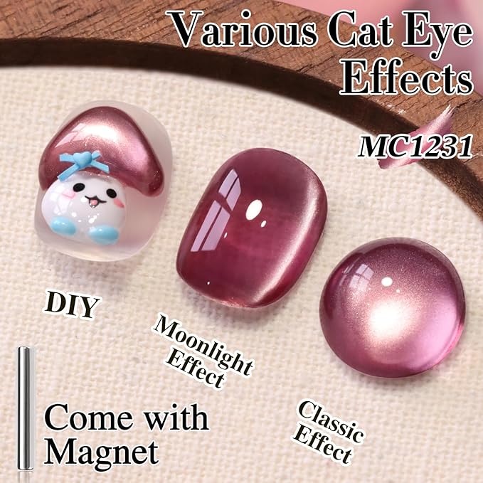 Double Rhythm 15ML Jelly Glass Cat Eye Gel Polish with Magnet Holographic Glitter Shimmer Translucent Sheer Color Salon Soak Off Magnetic Nail at Home (Rose Purple-MC1231)
