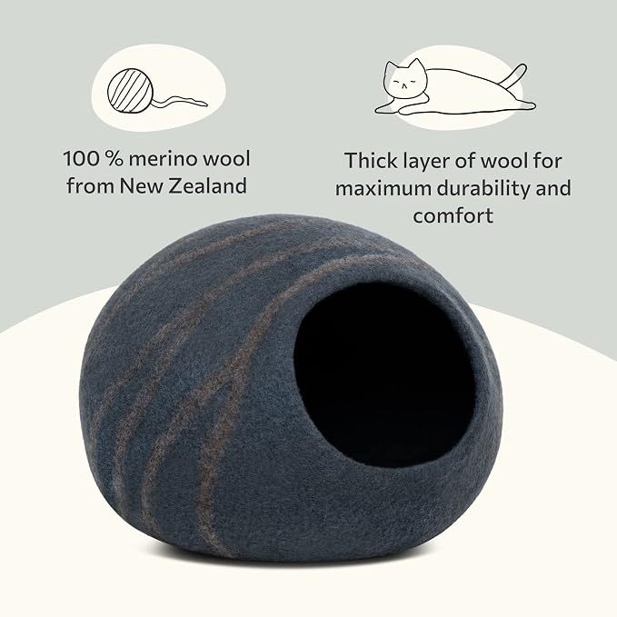 Cat Cave - Merino Wool Bed for Indoor Cats (Slate Gray, Medium) | Cat Bed Enclosure, Premium Felt, Handmade, Super Soft, Lightweight, Breathable, Adjustable Shape