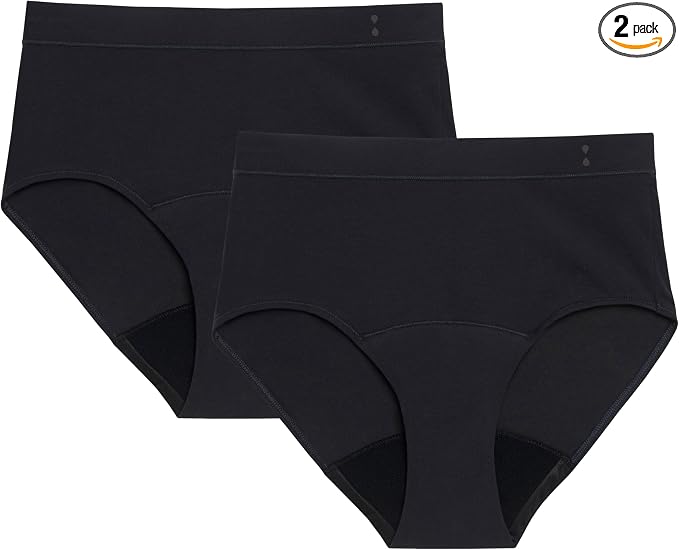Thinx for All Period Underwear, Everyday Comfort Brief, Holds Up to 12 Regular Tampons*, Period Panties, Leakproof, Reusable & Controls Odor, Black, 2 Pack, 4X