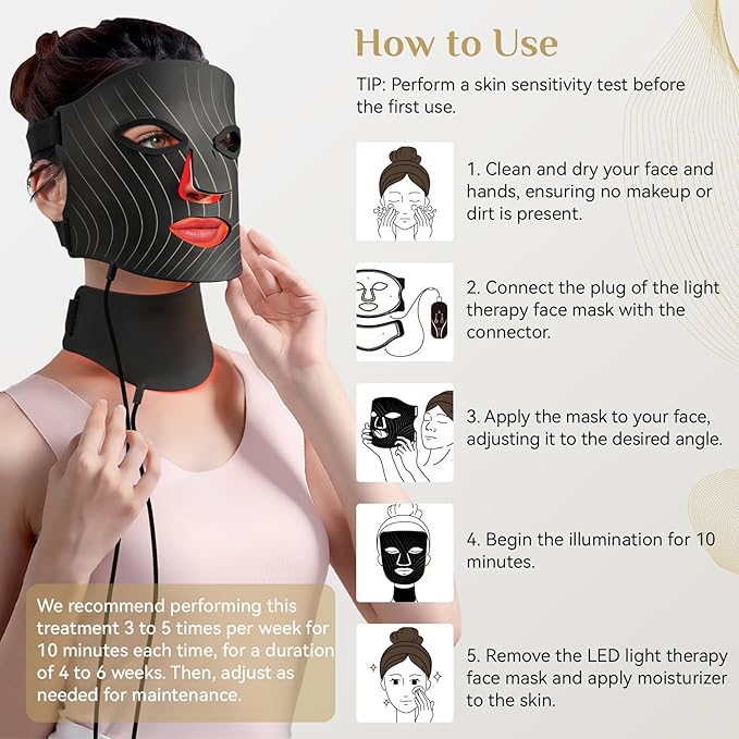 LED Light Therapy Mask Skin Care Mask & neck, LED Red 630±5nm & NIR 830nm Wavelength for Home Use