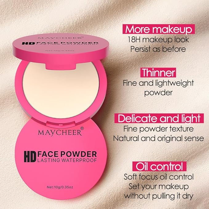 LAMUSELAND Pressed Powder Compact, Oil Control Brighten Skin 6 Colors Face Powder, Whitening Highlighting Face Makeup Tools for Women Girls (CG03)