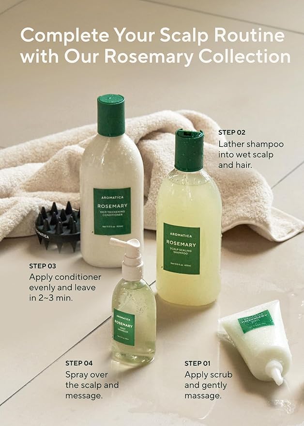 AROMATICA Root Enhancer Rosemary water spray for hair growth - with rosemary oil & caffeine & biotin - Korean hair care for hair thinning & hair loss - free from silicone, paraben and sulfate