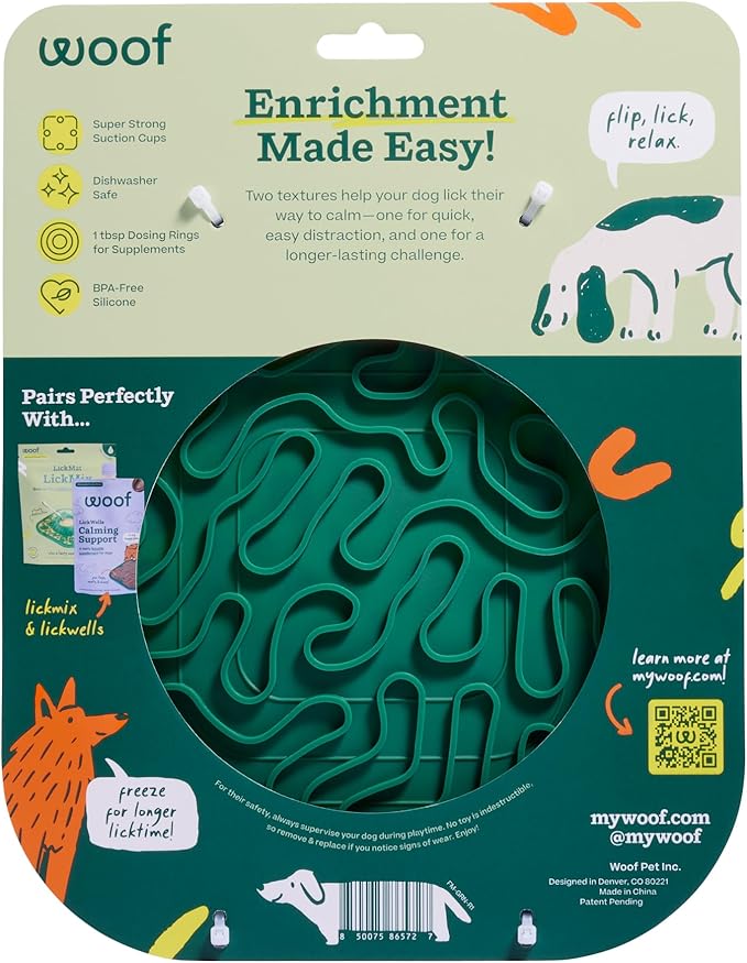 Woof FlipMat, Dual-Sided Dog Lick Mat & Slow Feeder, Green