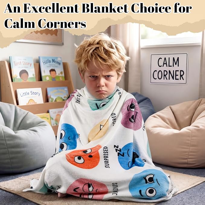 Back to School 50'' x 60'' Calming Corner Throw Blanket Classroom | Feeling Emotion Sensory Reading Corner Supplies Blanket Reading Decor for School Calming Playroom Bedroom Library