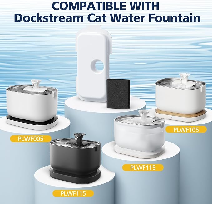 Replacement Filters for PETLIBRO Dockstream Cat Water Fountain PLWF106 | Fits PLWF116/PLWF115/PLWF105/PLWF005, 6 Months Set of Replacement Filters for Pet Water Fountain, 12 Filters + 12 Sponges