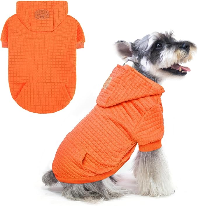 BEAUTYZOO Dog Hoodies Sweater for Small Dogs,Waffle‑Like Laminated Pet Coat | Warm Dog Sweatshirt with Pocket & Leash Hole,Pullover Clothes for Girl Boy Dogs & Cats,Stretchy & Easy‑On‑Off,Chihuahua Puppy