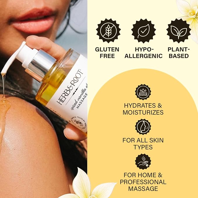 Edible Spiced Vanilla Glaze Massage Oil, 8.5 oz | Body Oil with Vanilla & Cinnamon, Made with Coconut & Sweet Almond Oils | Non-Sticky, Moisturizing, Aromatherapy Gift