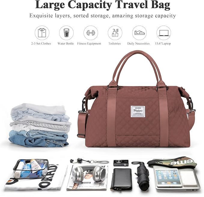 Travel Duffel Bag, Carry On Overnight Weekender Bags for Women | Travel Bag with Wet Pocket & Trolley Sleeve, For Spirit Airlines 18x14x8 Personal Item Bag