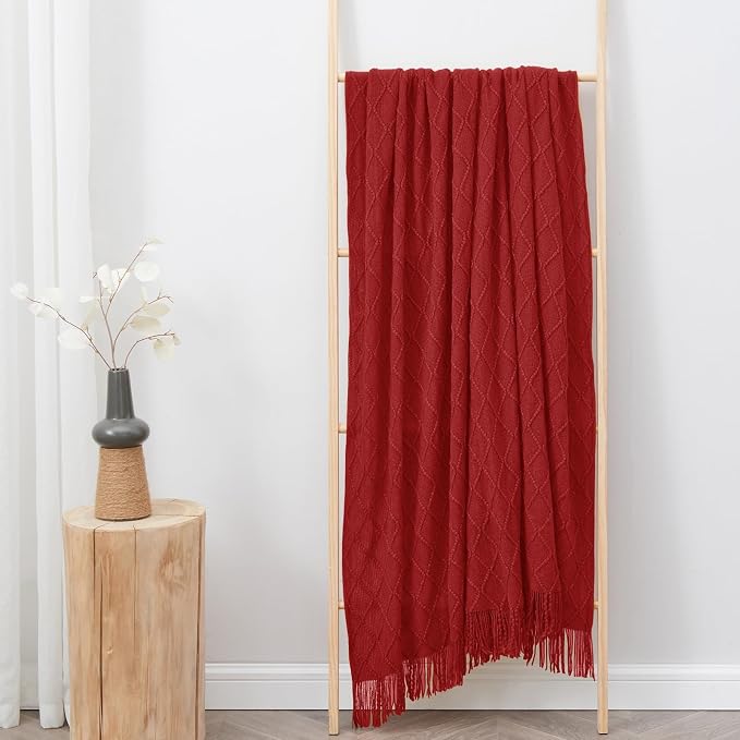 inhand Pomegranate Red Knitted Throw Blanket for Couch and Bed, 50"x60" | Gifts for Mom from Daughter Son, Soft Lightweight with Tassel, Farmhouse Warm Decorative Blanket for Women, Cozy Knit