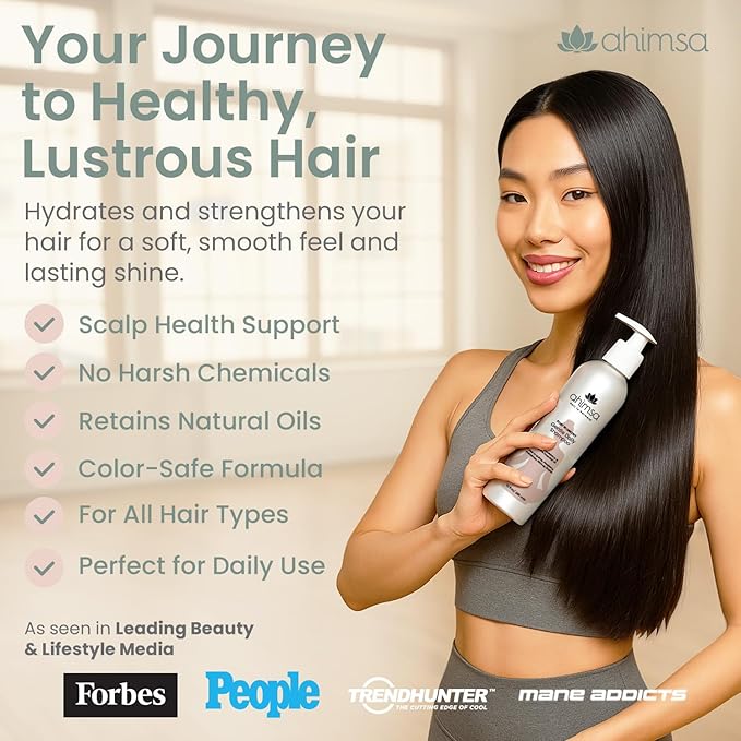 Ahimsa Gentle Daily Shampoo Paraben Sulfate Free, Organic Hair Shampoo for Dry Damaged Hair, Curly & Color-Treated, Apple & Oat Amino Acids, Indian Gooseberry for Scalp Health, Jasmine Oil (10oz)
