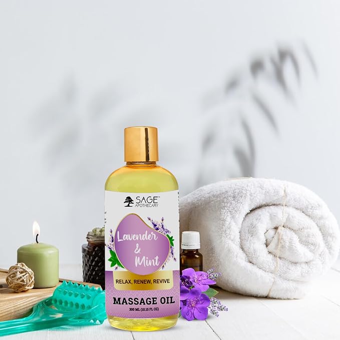 Sage Apothecary Mint Lavender Massage Oil for Relaxed & Replenished Skin | No Parabens & Sulphates | Cruelty Free & Vegan Pure Natural Ingredients 300 ml