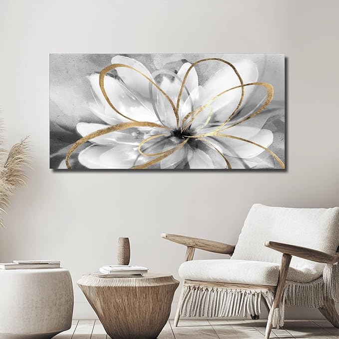 SOUGUAN Black and Grey Wall Decor Flower Art Work 20x40 Inch Line Paintings for Living Room Bedroom Office Wall Decorations