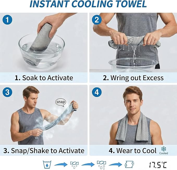 Amgico 4 Pack Cooling Towel for Neck and face(40"x12"), Cooling Neck Wraps, Quick Dry Towels, Ice Towel for Gym, Yoga, Running, Workout
