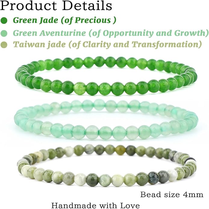 NCB 2.3-Piece 4mm Natural Crystal Gemstone Stretch Bracelets – Handmade Reiki Energy Healing Jewelry for Meditation,Yoga, Unisex
