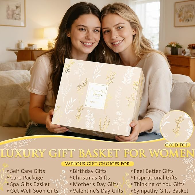 Birthday Gifts for Women, Spa Self Care Package Get Well Soon Gift Baskets | Sympathy Gift Set w/ Crochet Flower Bouquet, Christmas Thinking of You Gifts Basket for Women Mom Her Best Friend Sister Wife
