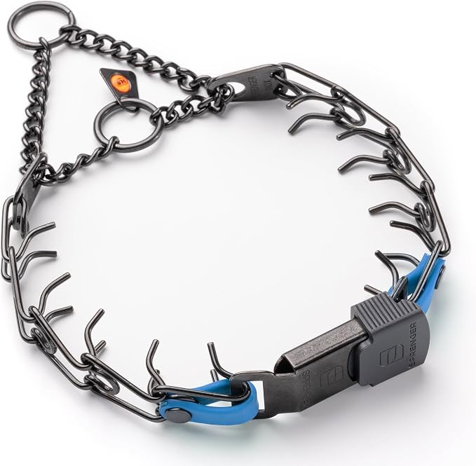 Herm Sprenger Black Stainless Steel Dog Collar with Quick Release ClicLock Buckle O-Ring Biothane Insert Training Collar Made in Germany (Cerulean Blue, 16in x 2.25mm(Neck Size up to 13-14in))