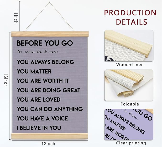 foedor Purple Health Positive Classroom Office Wall Art Decor,12x16 Inch | Affirmations Inspirational Therapist Nurse Wall Art Decor for Kids Teen Girls Room Playroom Wall Decor Wood Posters Framed