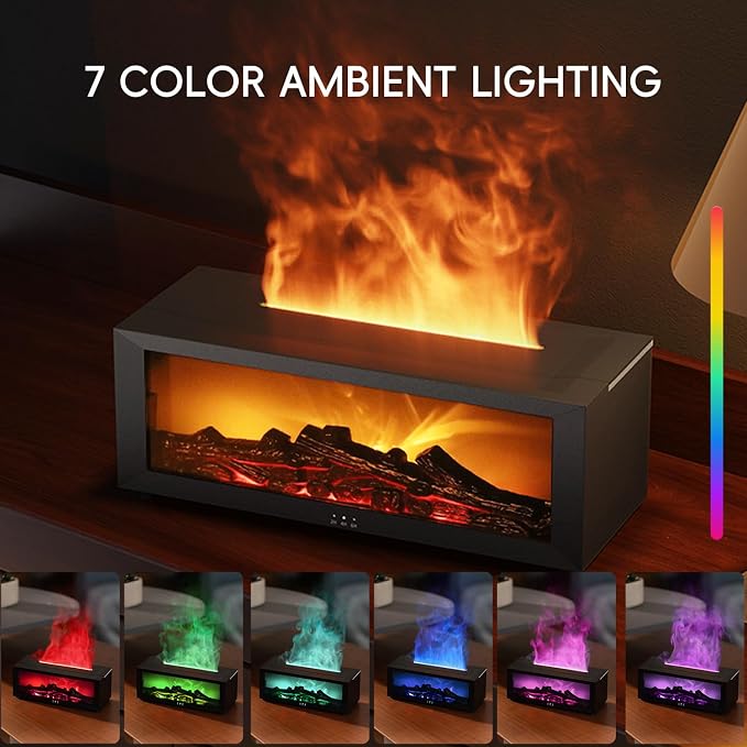 YALEDI Essential Oil Diffuser, 7 Colors Fireplace Flame Fire Oil Diffuser, 150ml Ultrasonic Aromatherapy Humidifier, Scent Diffuser with Remote Control & Timer for Home,Bedroom,Office,Yoga (White)