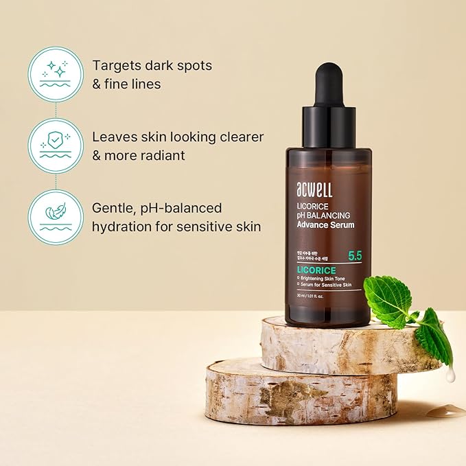 ACWELL Licorice pH Balancing Advanced Facial Serum Ampoule – Dark Spot & Uneven Tone Care with Niacinamide, Lightweight Hydrating Daily Serum for Glass-Skin Glow, 1.01 fl. oz