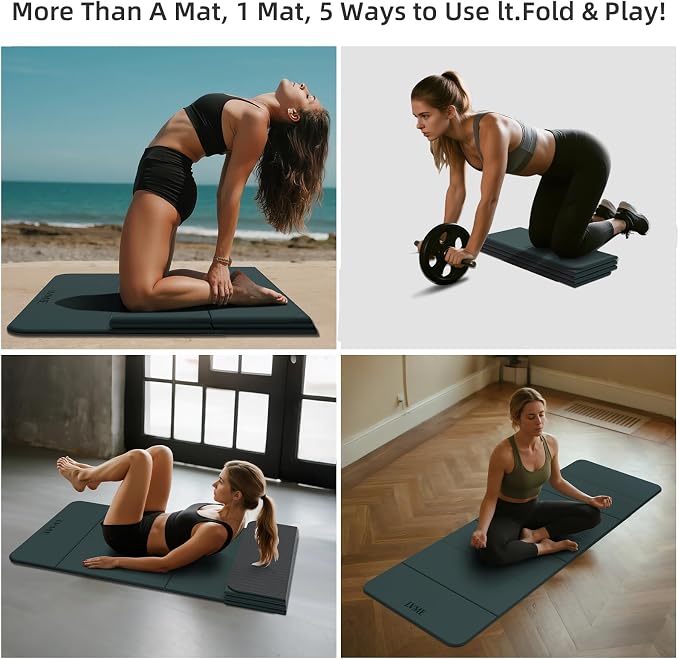Foldable Yoga Mat 0.32 inches Thick(8mm), SGS Certified POE Material | Non Slip, 71 x 24 inches, Foldable for Travel, Pilates, Camping, Environmental Sports Mat, Odorless