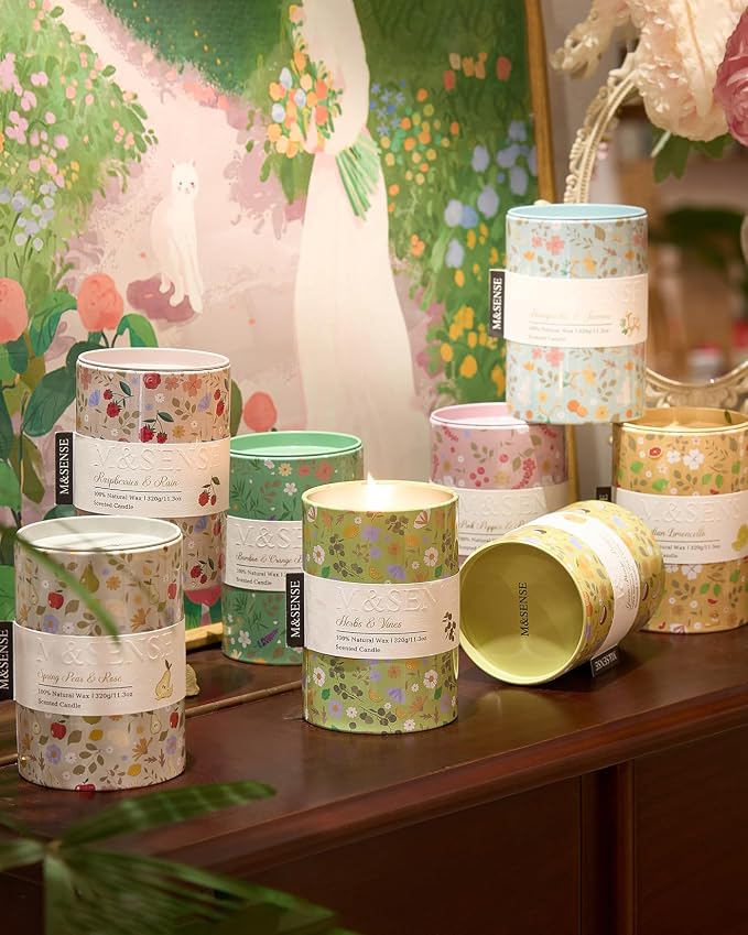 M&SENSE Spring Candle 11.3 oz,Honeysuckle Jasmine Scented Candle, Non-Toxin Soy Wax for Home Scented, Floral Candles for Women, Up to 70 Hours Burning Long-Lasting Fragrance
