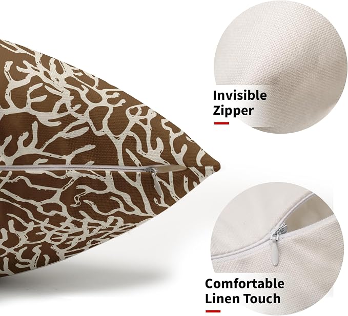 Nautical Coastal Coral Lumbar Pillow Covers 12x20 Inch Set of 2 Summer Ocean Beach Brown Decorative Pillow Cases Outdoor Linen Cushion Cover Farmhouse Decor for Bedroom Home Sofa Couch Bed