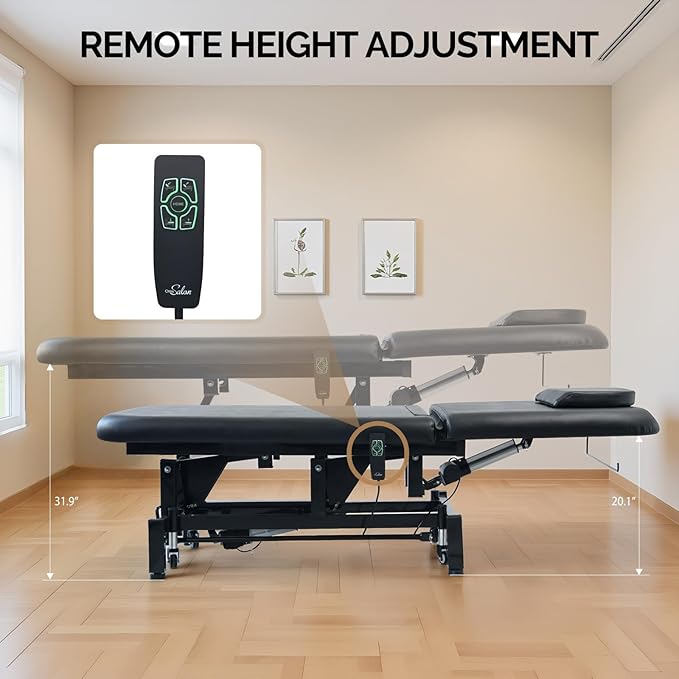 OmySalon 2 Motors Electric Lift Massage Table, Heavy Duty Treatment Bed, Adjustable Height & Backrest Facial Bed for Professional Physical Therapy, Medical Spa, Esthetician, Treatment, Salon (Black)