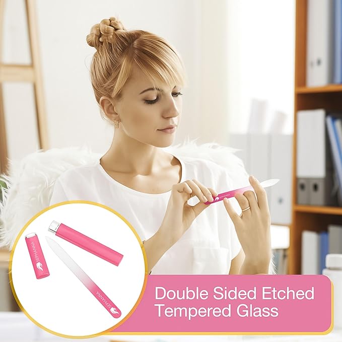 Sephanna 3 Pack Premium Crystal Glass Nail File for Natural Nails, Professional Glass Nail Files with case for Unisex, Portable Czech Glass Nail File Double Sided for Natural & Acrylic Nail Care