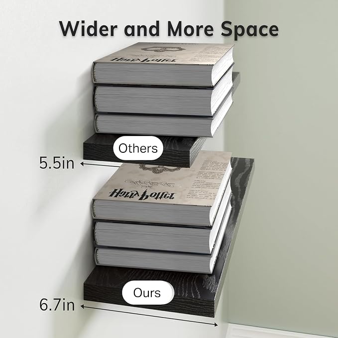 BAYKA Floating Shelves for Wall, Wall Mounted Rustic Wood Shelves for Bathroom, Bedroom, Living Room, Kitchen, Hanging Shelf for Books/Storage/Room Decor with 22lbs Capacity (Black, Set of 3, 15.7in) | Easy Install, 22lbs Max Load, Hidden Bracket, Wall...