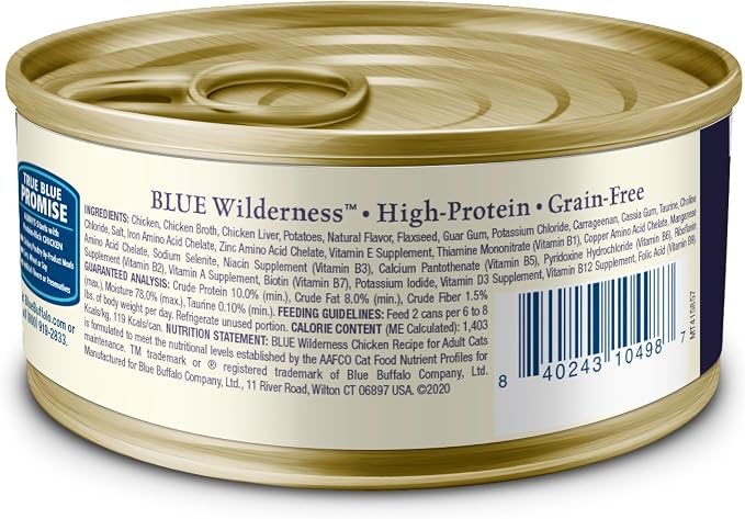 Blue Buffalo Wilderness High-Protein Grain-Free Wet Food for Adult Cats 7+,Chicken Recipe,5.5-oz.,(Pack of 48)
