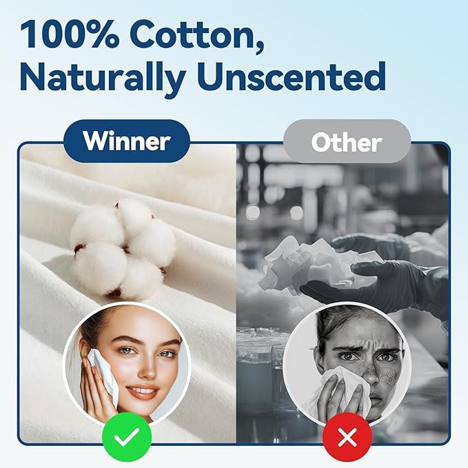 Winner Soft Face Towels, 100% USDA Biobased Facial Towels, 2 Packs per Case, 6 Bags per Pack, 100 Towels per Bag (1200 Total)