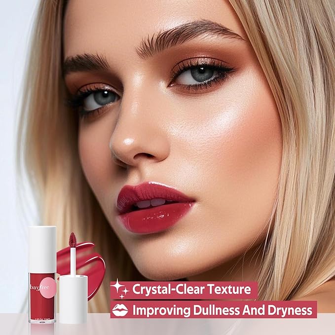 bayfree Hydrating Tinted Lip Oil, Korean Lip Gloss with High Shine & Pigmented Color, Lightweight Non-Sticky Formula for Dry Lips, Vitamin E Enriched for All-Day Moisturizing, Vegan & Cruelty-Free