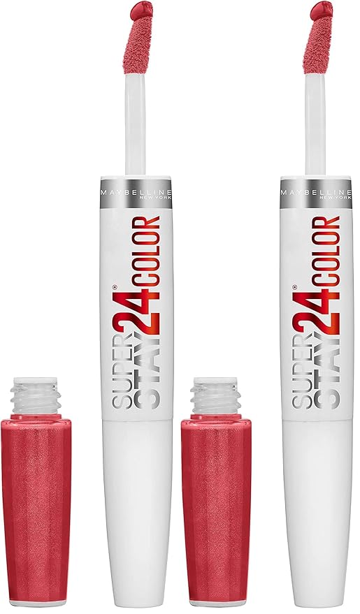 MAYBELLINE Super Stay 24, 2-Step Liquid Lipstick Makeup, Long Lasting Highly Pigmented Color with Moisturizing Balm, Continuous Coral, Coral Pink, 1 Count (Pack of 2)