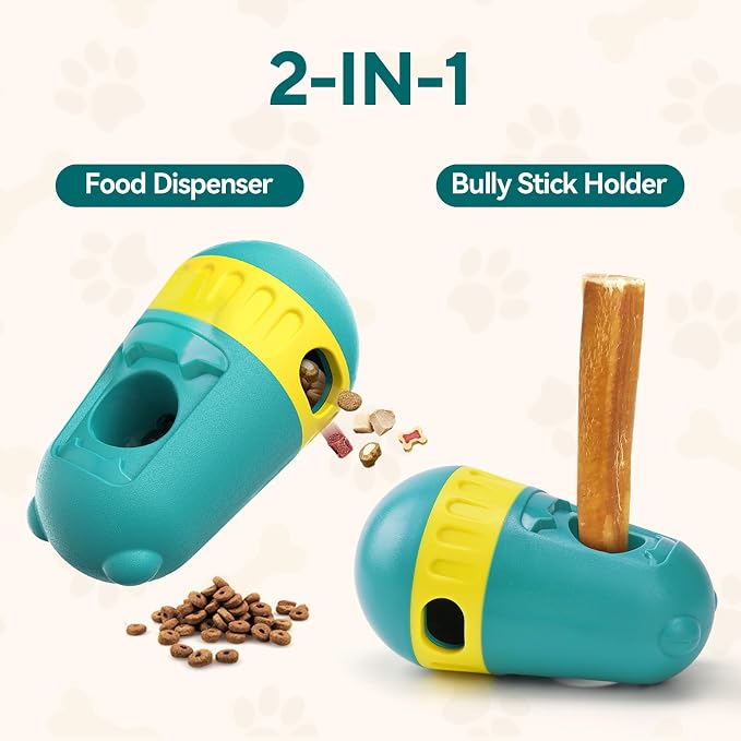 LIFLIX 2 in 1 Interactive Treat Dispensing Dog Toys, Bully Stick Holder, Adjustable Dog Treat Holder for Medium & Large Dogs, Safety Device to Prevent Choking, Green