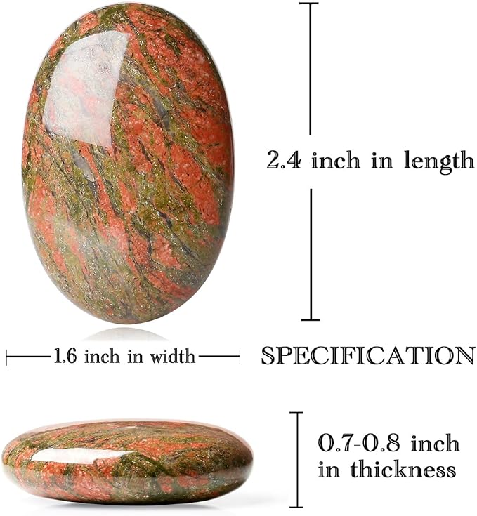 MAIBAOTA 2.4" Large Unakite Crystal Stone Polished Palm Stone Healing Crystals 0.7" Thick Natural Reiki Gemstone Worry Stone Energy Balancing Anxiety Stress Relief Meditation 1 Pc