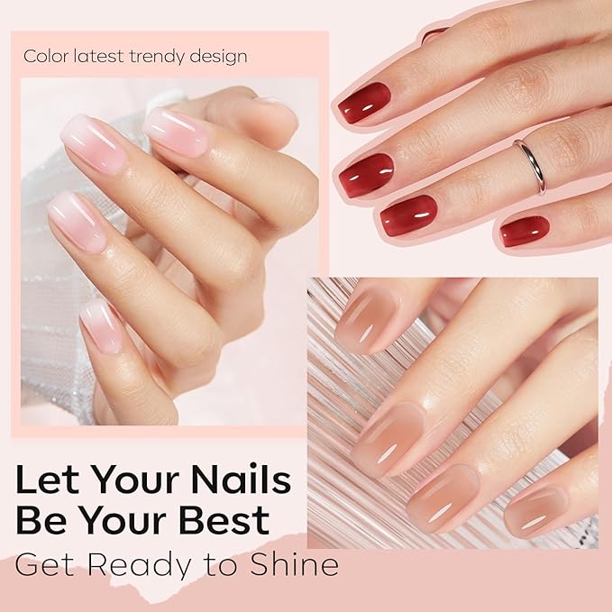 modelones Jelly Nail Polish of 6 Colors Valentines Sheer Nude Mini Nail Polish Set Red Pink Brown Quick Dry Spring Summer Fingernail Polish for DIY Nail Art Salon Home Gift for Women Girl