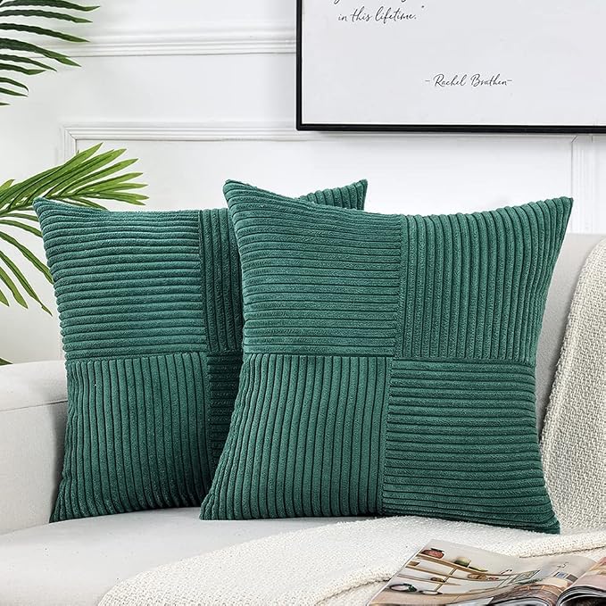Fancy Homi 2 Packs Teal Samll Decorative Throw Pillow Covers 12x12 Inch with for Couch Bed Sofa, Rustic Farmhouse Boho Home Decor, Soft Corss Patchwork Corduroy Square Cushion Case 30x30 cm