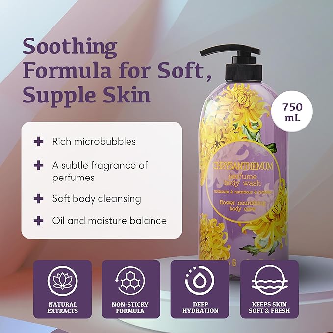 Jigott - Chrysanthemum Perfume Body Wash 25.3 FL OZ/ 750ml, Korean Beauty Cleansing Shower Gel