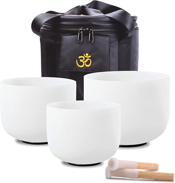 FMTY 7inch 8inch 9inch Crystal singing bowls set sound bowl for healing Mindfulness, Meditation, Yoga, Spiritual and Body Healing Chakra Bowl (D+E+F)