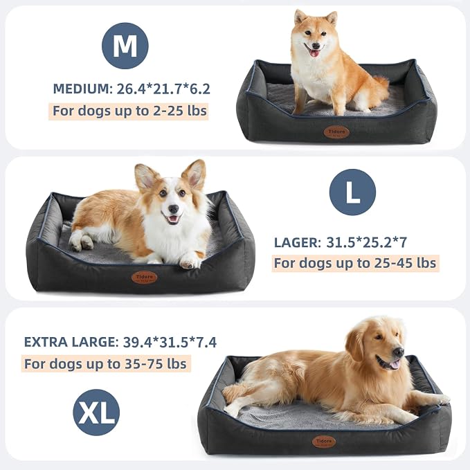 Tidore Orthopedic Dog Beds for Medium Dogs, Durable Egg Crate Foam Sofa Dog Bed wit Washable Removable Cover,Waterproof Lining,Pet Bed for Large Dogs (Dark Grey, 31.5" L x 25.2" W x 7" Th)