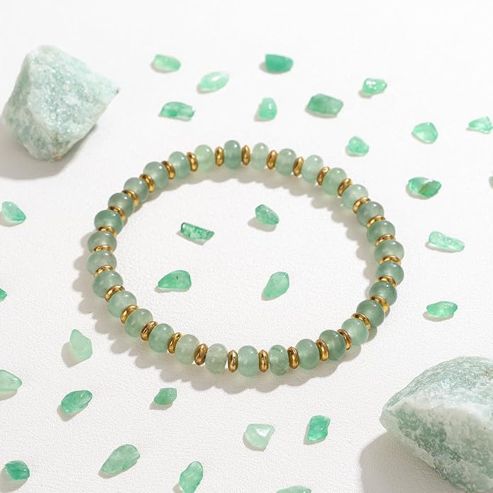 GolbalJew 4 * 6mm Gemstone Rondelle Bead Bracelets for Women Healing Crystal Stone Beads Bracelet Handmade Beaded Spiritual Jewelry Gifts