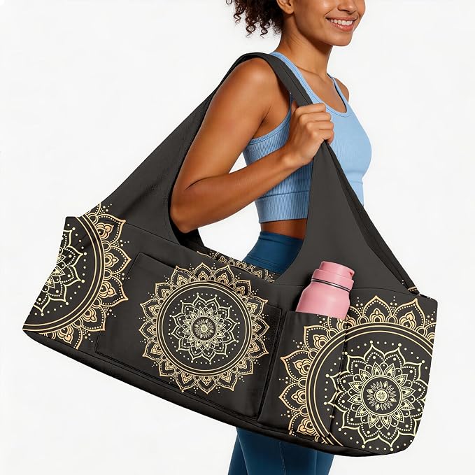 Women's Yoga Bag with Yoga Mat Carrier - Large Mat Pocket Fitness Tote for Pilates, Gym, Travel, Office & Beach