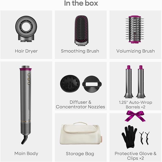 okaydeer 7 in One Hair Dryer with Auto Wrap Curlers, Negative Ionic, No Heat Damage, Blow Dryer Brush, Fast Drying & Frizz-Free Styling, Hot Air Styler, Straightener&Volumizing Brush with Storage Bag
