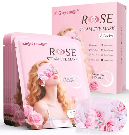 6 Packs Rose Heated Eye Mask - Heating Eye Mask Warm Compress for Dry Eyes Puffiness Dark Circles Sleep Stye Irritation Stress Relief Self Care Wellness Spa Relaxation Gift