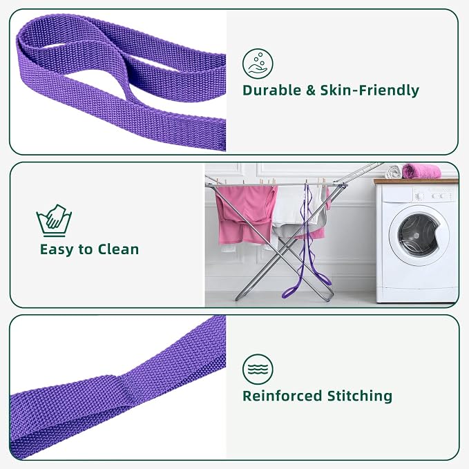 Abiarst Stretching Strap Yoga Straps for Physical Therapy, 10 Loops Non-Elastic Stretch Band for Pilates, Flexibility, Exercise and Gymnastics