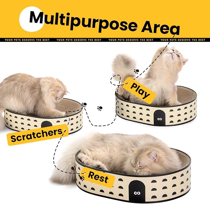 Conlun Oval Cat Scratcher Bed | Scratching Bowl Lounge for Kittens | Medium | Corrugated Cardboard Pad | Concave Shape | No Mess Enclosed Base | Serves as Couch Furniture Protector