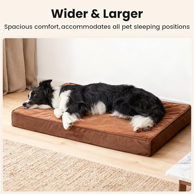 OhGeni Orthopedic Waterproof Med Large Dog Bed, Memory Foam, 36 inch(Brown) | Machine-Washable Removable Cover in Easy-Clean Fabric, Reversible Memory Foam & Easy-Carry Handle, Wider and Larger
