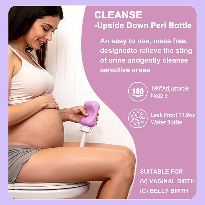 6 Pcs Labor & Postpartum Essentials Recovery Kit , Includes Labor Comb,Clary Sage Oil,Peri Bottle,24 Pad Liners, Perineal Soothing Foam,Socks,Hospital Bag Must Haves for New Mom